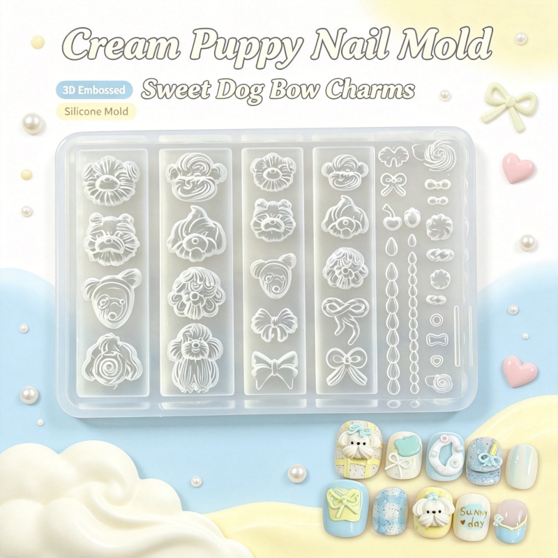Pearl Trim Chain - Cartoon Cream Puppy 3D Embossed Silicone