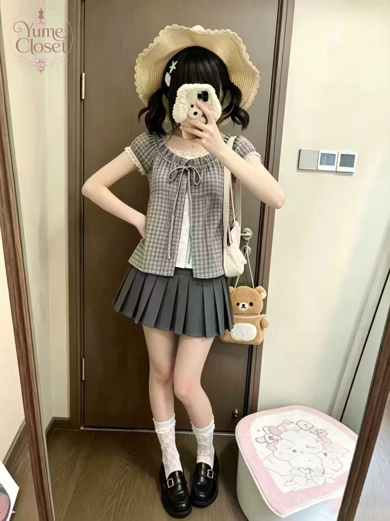 Japanese Vintage Plaid 2 Piece - Elastic Lace Trim recension och pris