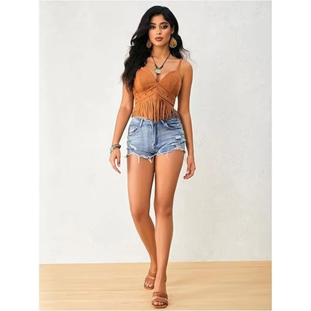 Vintage Faux Suede Women Crop  - Tassel Fringe Trim recension och pris
