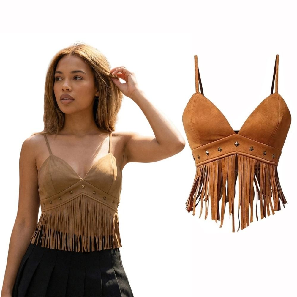 Vintage Faux Suede Women Crop  - Tassel Fringe Trim recension och pris