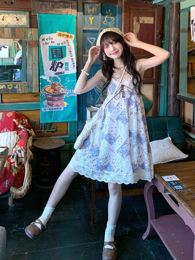 Summer Vintage Cami Dress Set  - Elastic Lace Trim recension och pris
